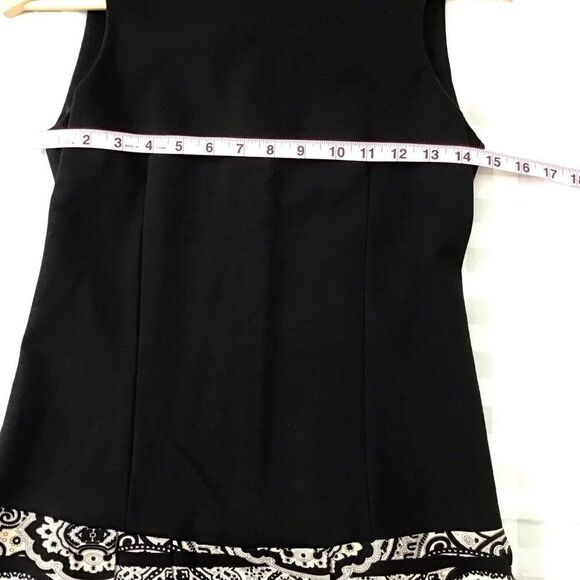 Tenax pleated BLACK ECRU classic retro dress sleeveless round neck stretchy 42 - Picture 12 of 15